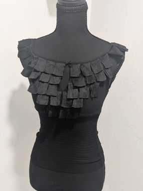 Bebe Silk Tiered Ruffle Sleeveless Women's Top